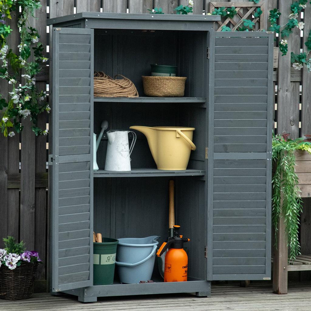 39.5 x 79cm Fir Wood Garden Shed - Grey