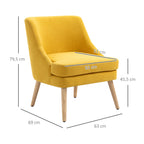 Sessel Wohnzimmer Loungesessel Relaxsessel mit Holzbeine Lesesessel mit Leinenoptik, Polstersessel für Schlafzimmer Gelb