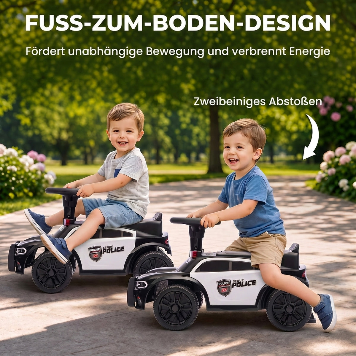 Rutschauto Kinder Polizei Rutschfahrzeug mit Musik Licht Anti-Kipp-Schutz & Stauraum unter dem Sitz 18-36 Monate Schwarz