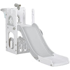 5 in 1 Toddler Slide with Basketball Hoop, Climber, Telescope, Storage Basket, for Ages 1-3 Years, Grey