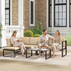 4-teiliges Gartenmöbel-Set, Sofa-Set mit 2 Zweisitzern, armloser Stuhl, Couchtisch, für Balkon, Khaki