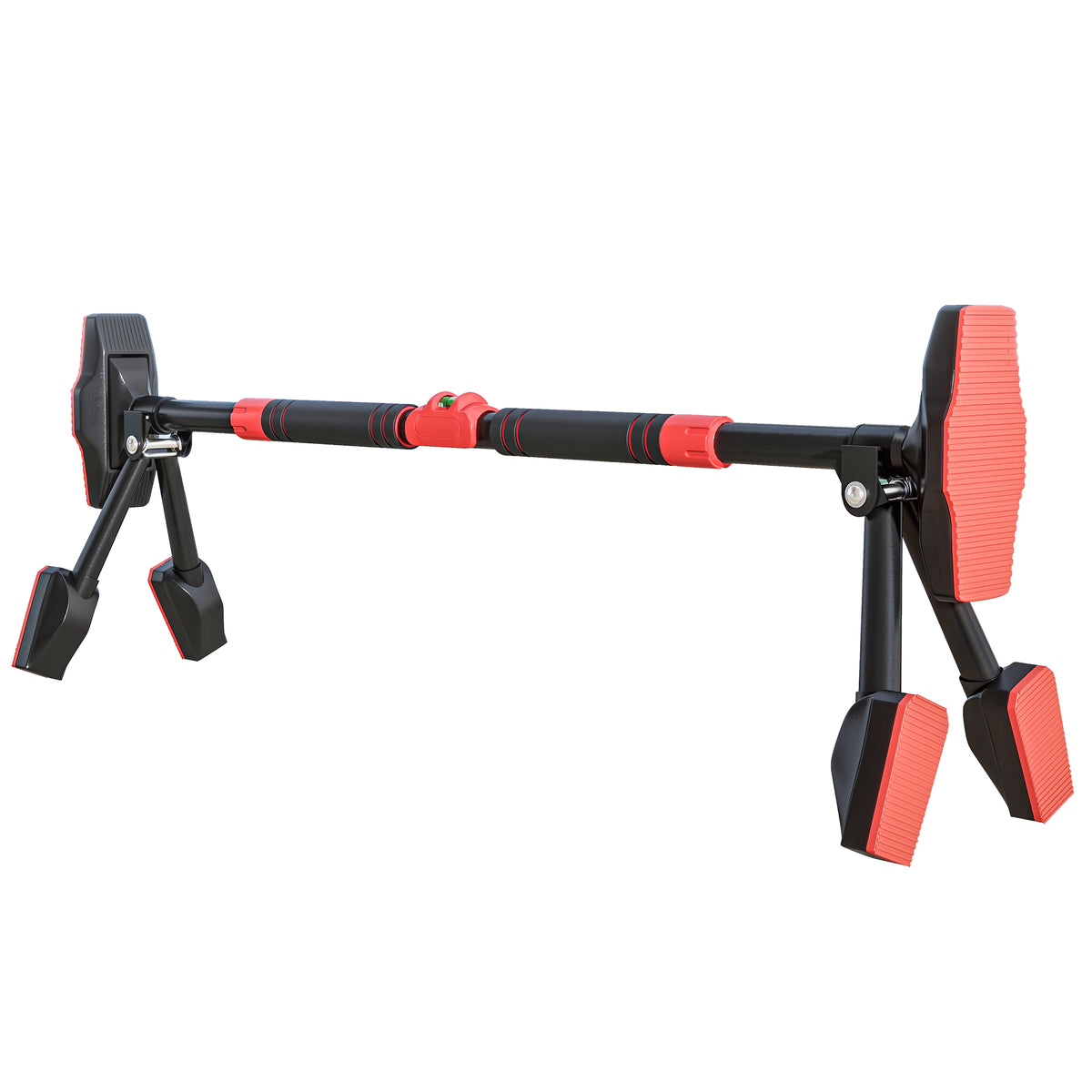 Klimmzugstange, verstellbar 80-110cm, Wasserwaage, 6-Punkt-Unterst¨¹tzung, Metall, Schwarz/Rot