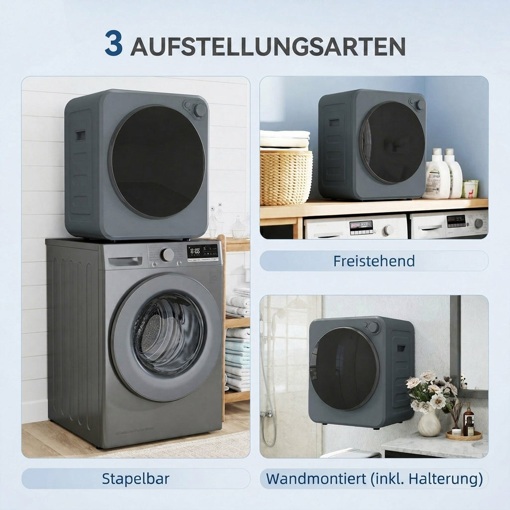 Mini Wäschetrockner 4 kg 5 Programme 800W/400W Freistehend Grau