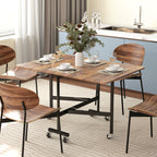 Six-Seater Drop-Leaf Dining Table, with Wheels - Brown Wood-Effect