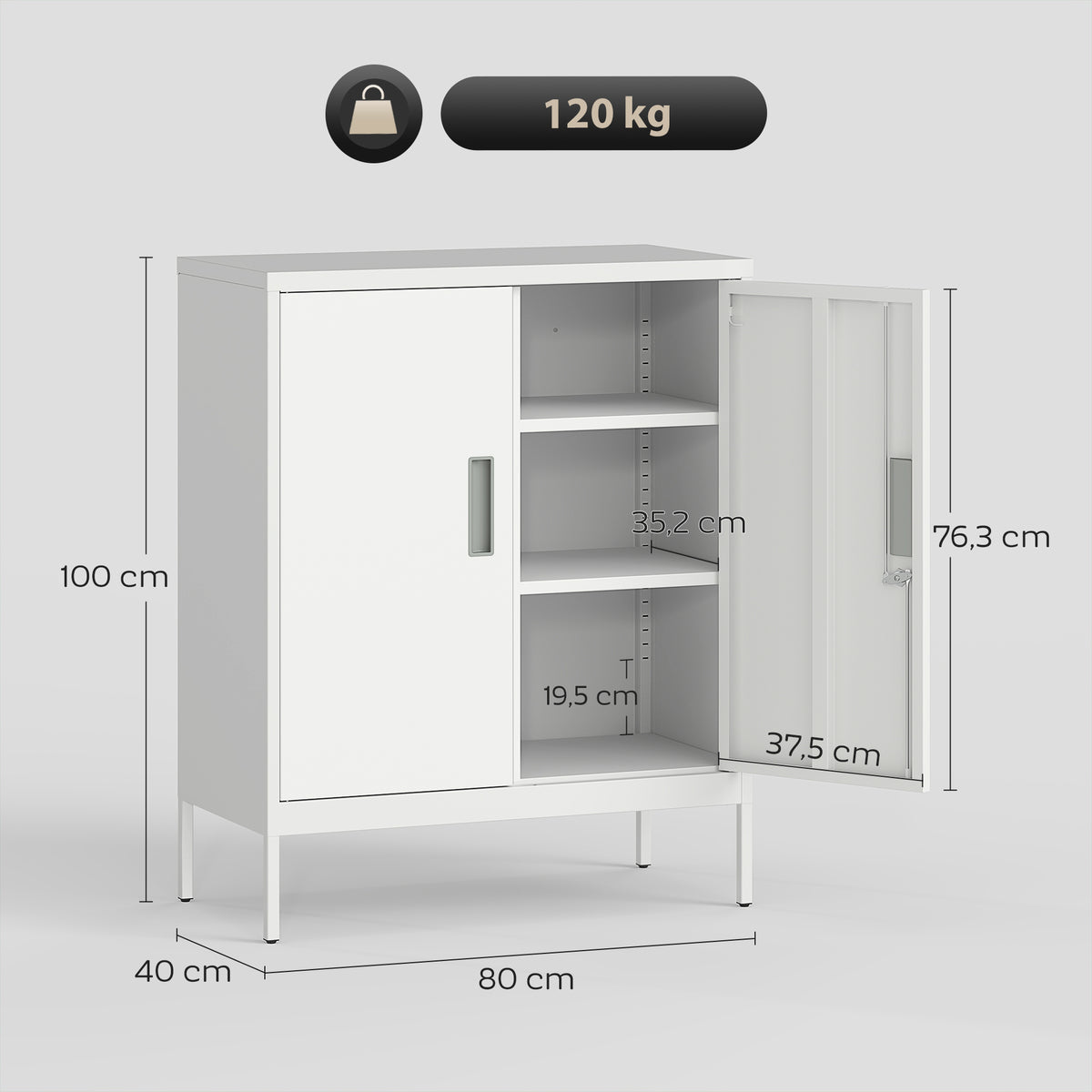 Metal Storage Cabinet with Lock and Adjustable Shelves - White