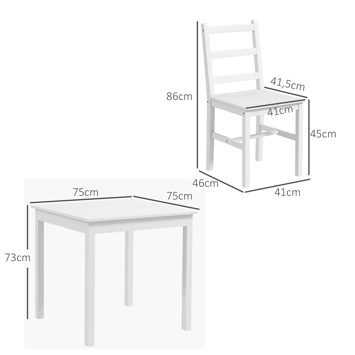3-teilige Essgruppe Sitzgruppe Tisch mit Stühlen, Massivholz, Weiß