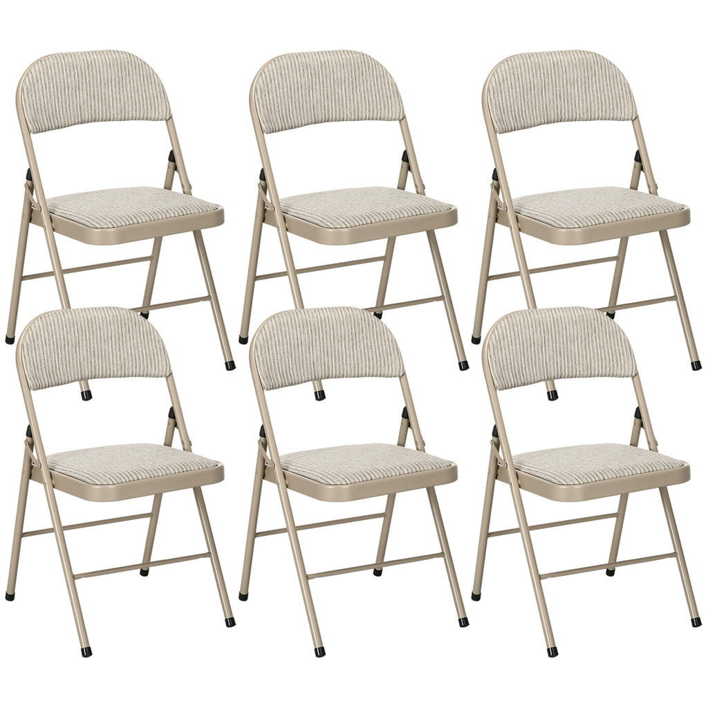6er-Set Klappstühle, Tragbare Bürostühle, Stahlbeine, Faltstuhl für Büro, Empfang, Wartezimmer, Leinenoptik Beige