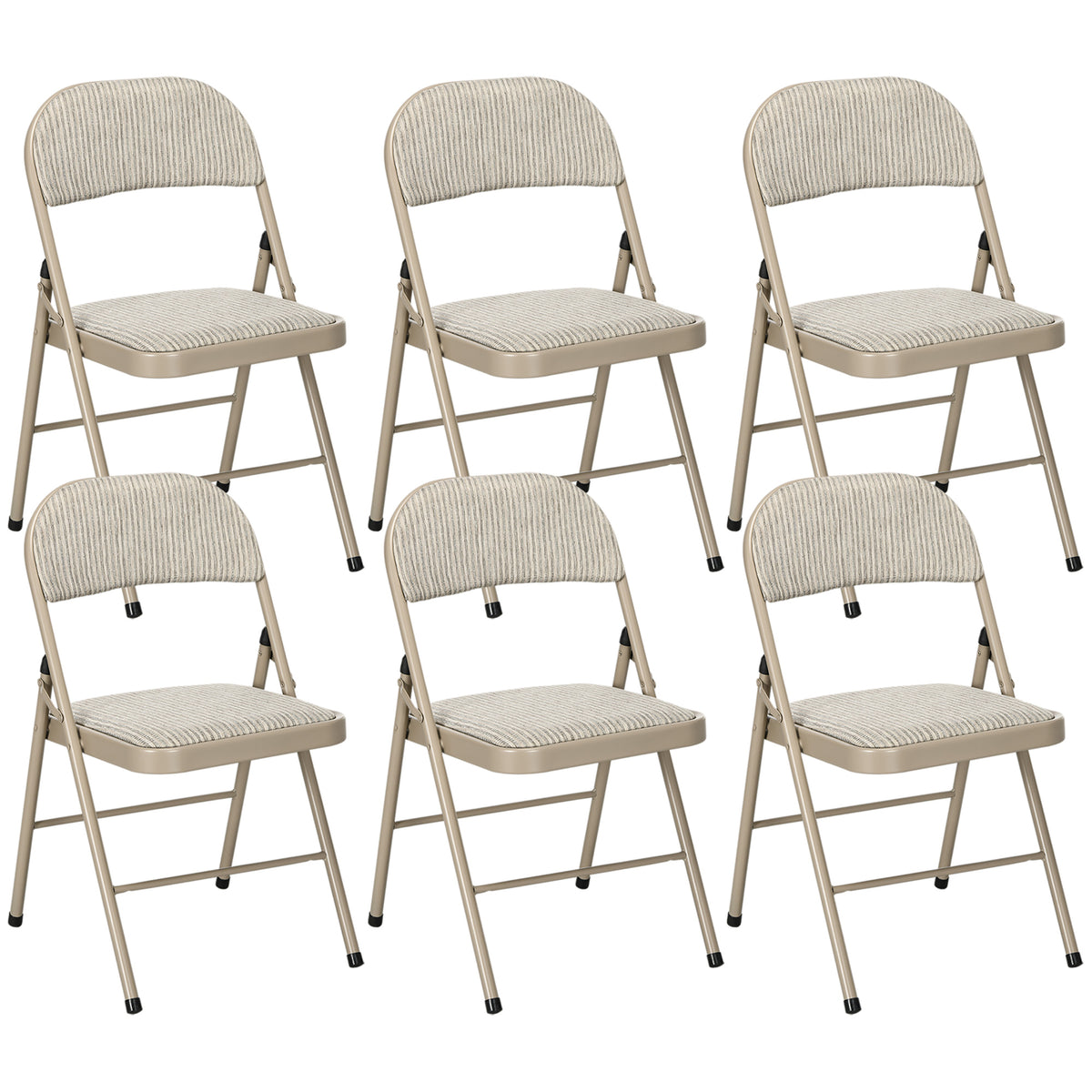 6er-Set Klappstühle, Tragbare Bürostühle, Stahlbeine, Faltstuhl für Büro, Empfang, Wartezimmer, Leinenoptik Beige