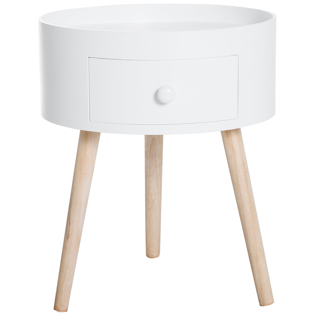 Couchtisch mit Schublade, rund, Skandi-Design, Schutzrand, Holz, ?38 x H45 cm, Wei?