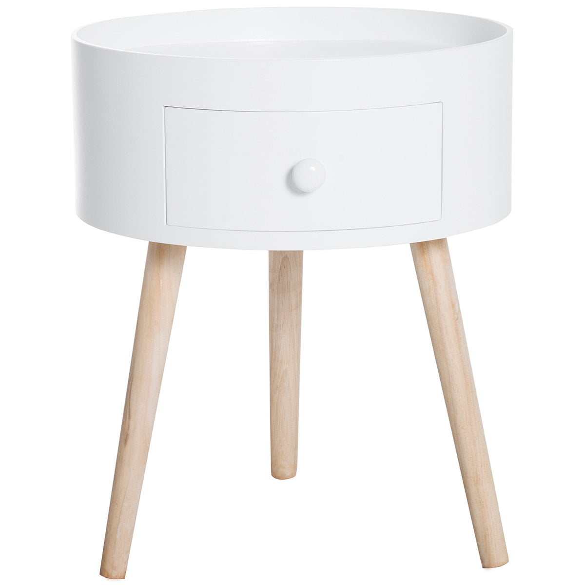 Couchtisch mit Schublade, rund, Skandi-Design, Schutzrand, Holz, ?38 x H45 cm, Wei?