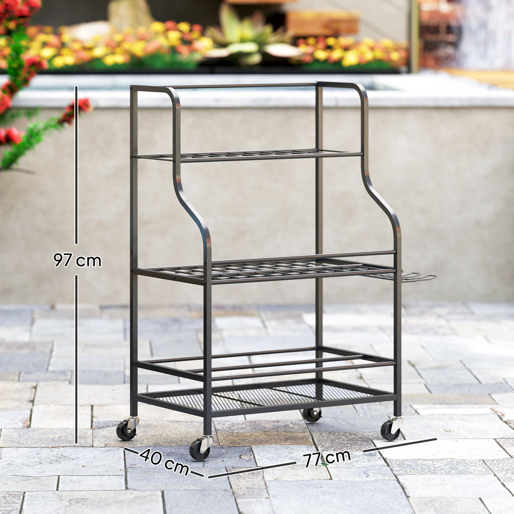 Gartenwerkzeug-Organizer 3-stufig Gartenger?te St?nder mit Haken bis 40 kg belast 77x40x97cm Schwarz