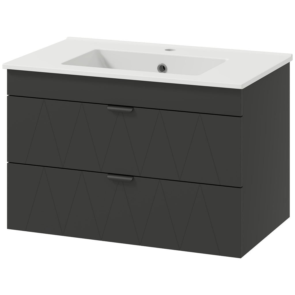 Waschbeckenunterschrank H?ngender Unterschrank mit Keramikwaschbecken Soft-Close-Schubladen Schwarz