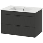 Waschbeckenunterschrank H?ngender Unterschrank mit Keramikwaschbecken Soft-Close-Schubladen Schwarz