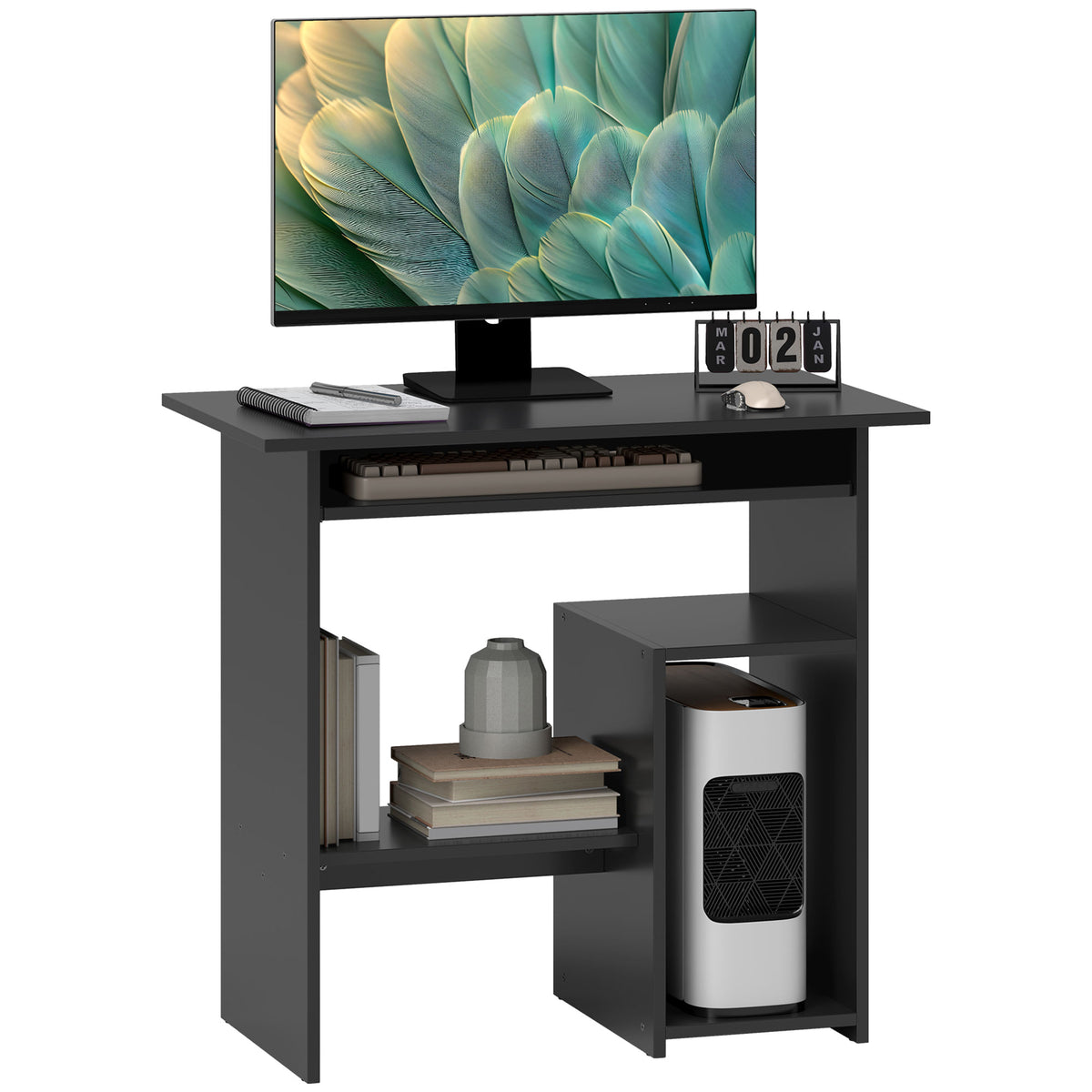 Computertisch, Schreibtisch, Spanplatte, Metall, 80 x 45 x 75 cm, Schwarz