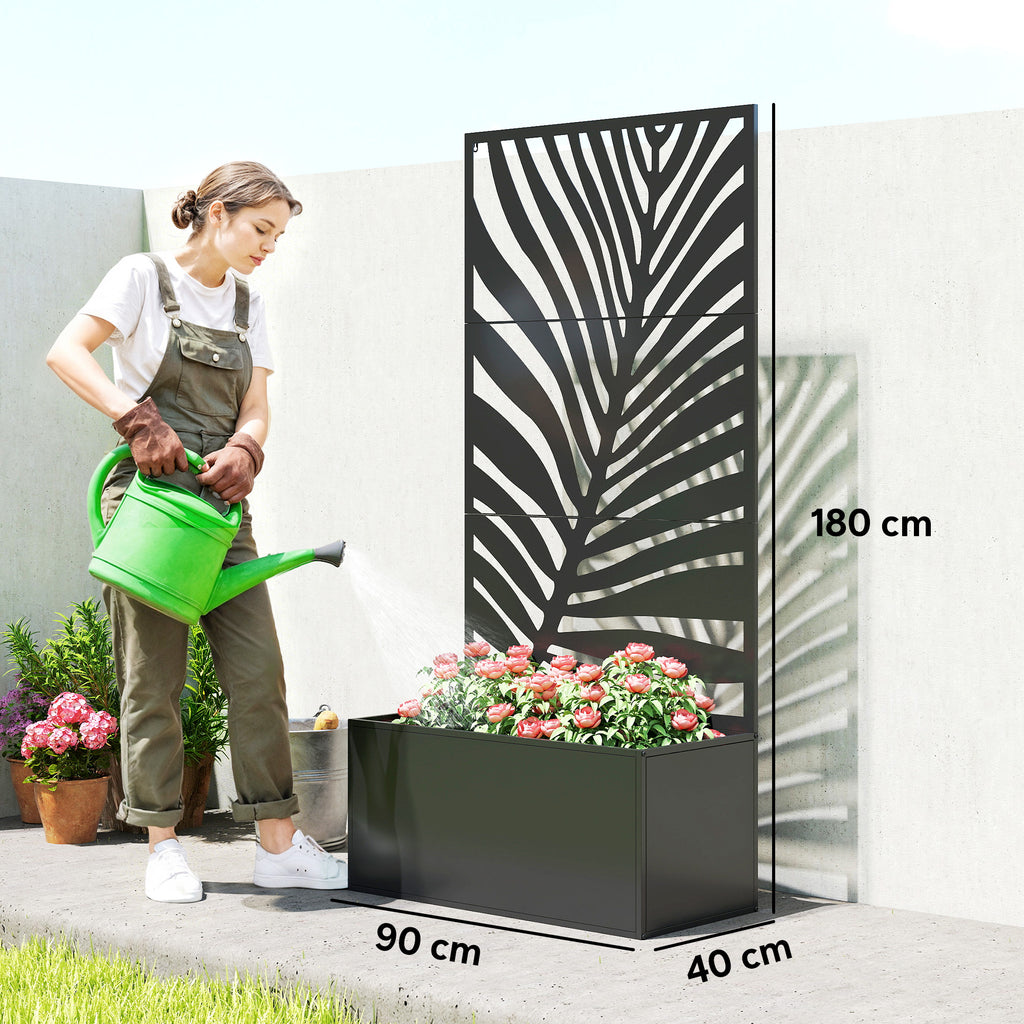 Hochbeet Pflanzkasten mit Sichtschutz Pflanzk¨¹bel Blumenkasten Metall, Gartenspalier 90 x 40 x 180 cm Schwarz