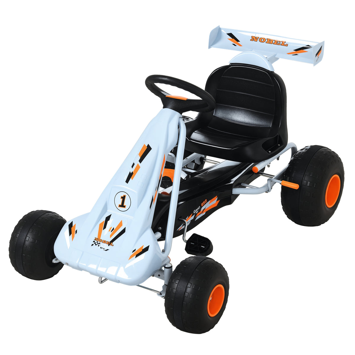 Gokart Tretauto mit Handbremse, verstellbarem Sitz, Pedal, Vor- und Rückwärtsgang, Kettcar Tretfahrzeug Kinderfahrzeug Kinderspielzeug Pedal-Gokart für Kinder ab 3 Jahren Hellblau