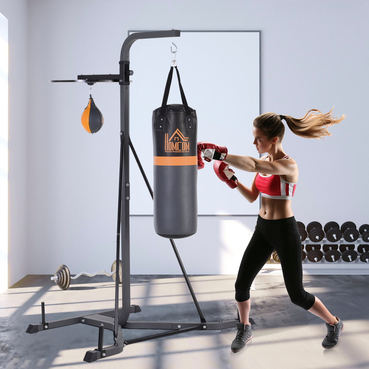 Freestanding Boxing Punch Bag & Speed ball Station, for Home Gym, Grey
