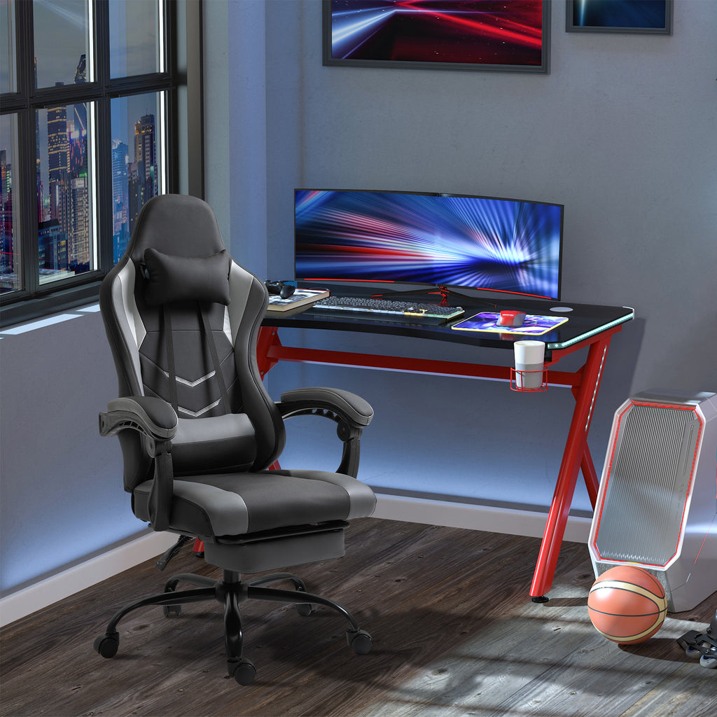 Ergonomischer Gaming Stuhl B¨¹rostuhl Schreibtischstuhl, Drehstuhl H?henverstellbar, Verstellbares Lendenkissen mit Fu?st¨¹tzen Schwarz 62x52x128 cm