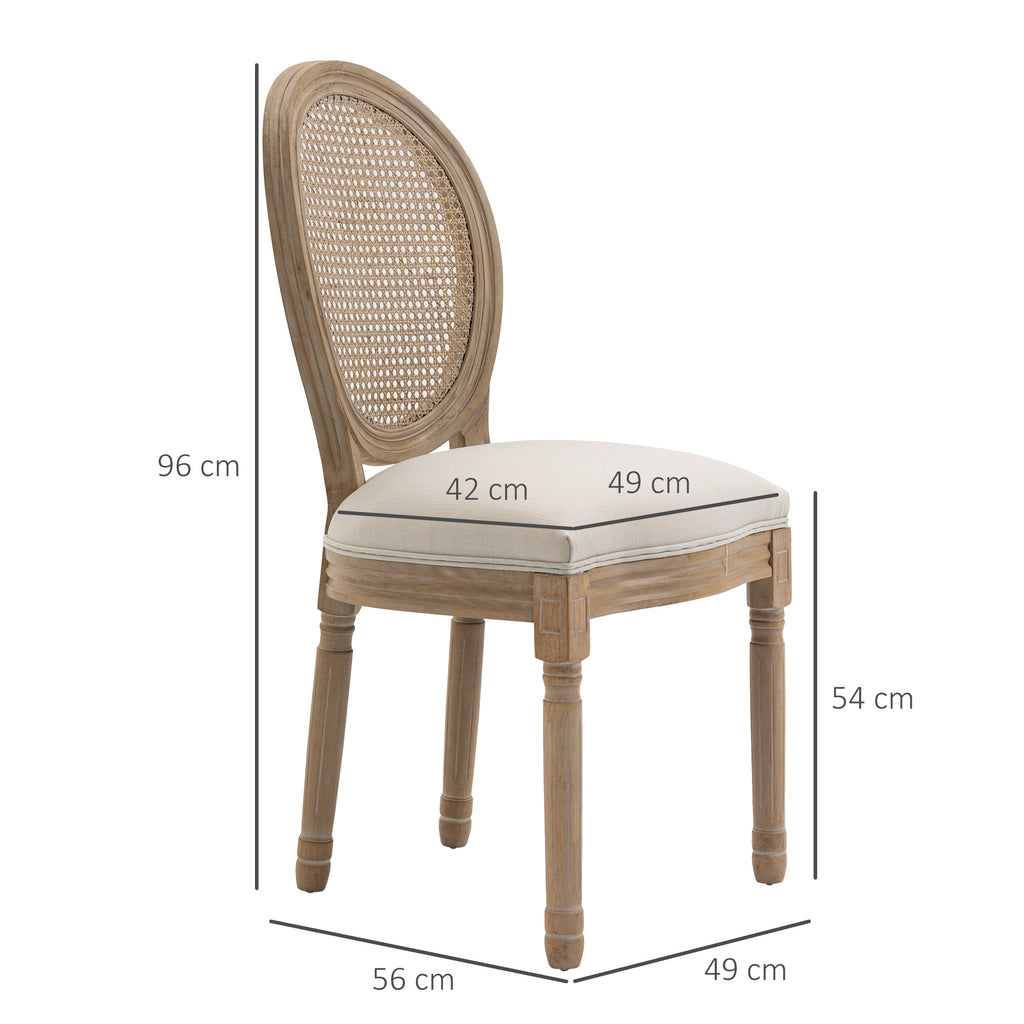 2er-Set Esszimmerstühle, Wienergeflecht, Massivholz, 49 cm x 56 cm x 96 cm, Cremeweiß +Natur