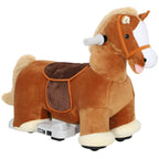 Fahrbares Reitpferd für Kinder, weicher Bezug, Batteriebetrieb, Musik, Räder, 1,5-5 Jahre, Braun
