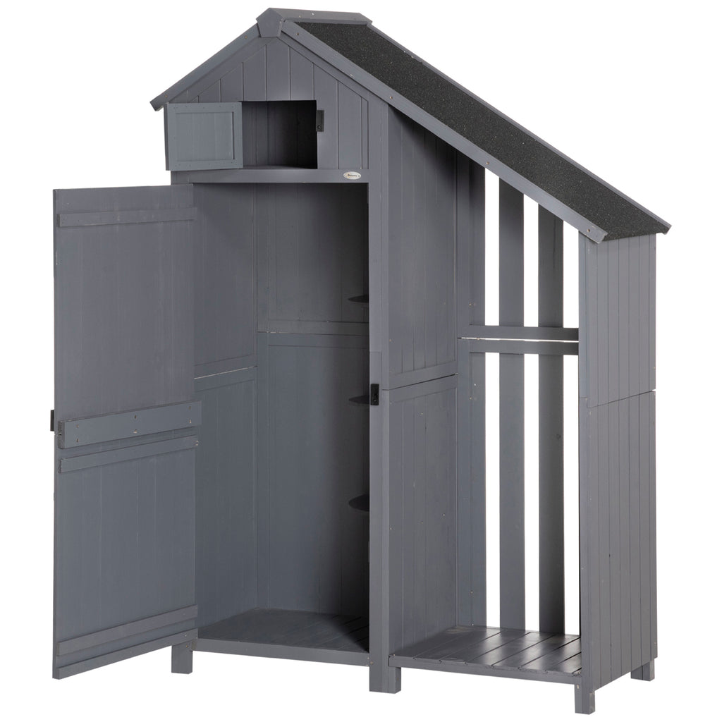  Garden Outdoor Storage Shed Outdoor Tool Shed with 3 Shelves and Tilt Roof, 129x51.5x180cm, Grey