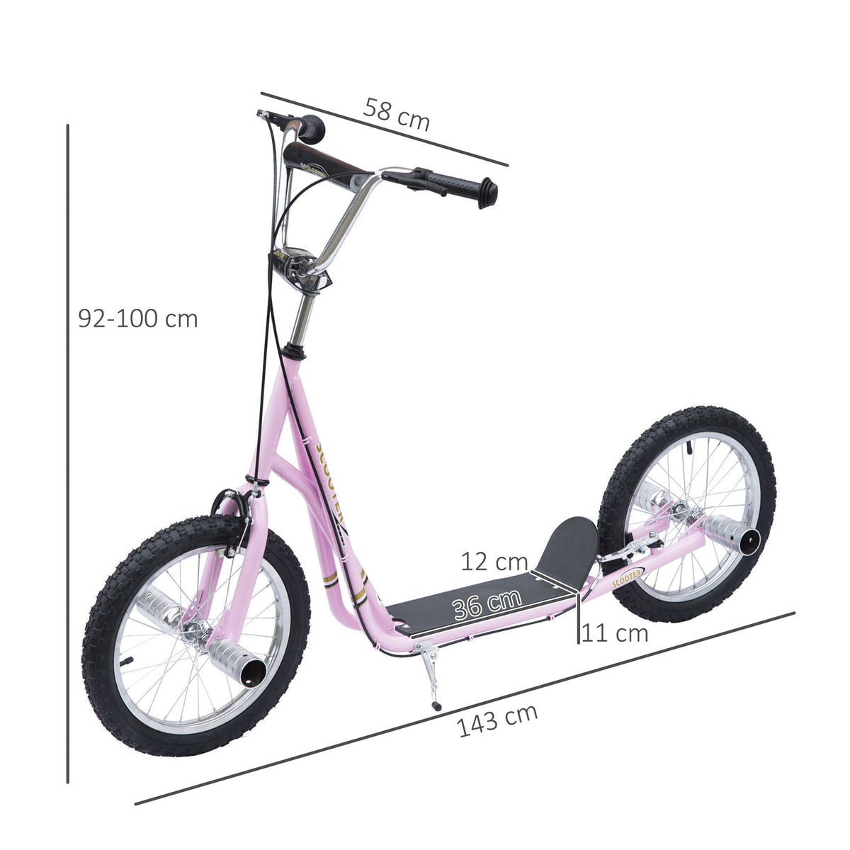 Kinderroller mit Luftreifen Scooter Roller Kinder Roller Kickboard 16 Zoll Rosa
