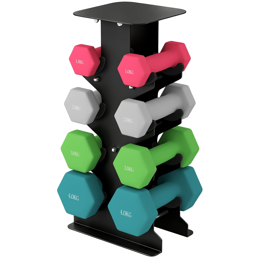 Hex Dumbbells Set with Dumbbell Rack, Hand Weights for Home Gym Strength Training, 2 x 1kg, 2 x 2kg, 2 x 3kg, 2 x 4kg
