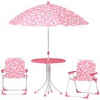Kids Patio Table and Chair Set, Kids Garden Furniture with Umbrella, 4-Piece Bistro Set for Garden, Pink