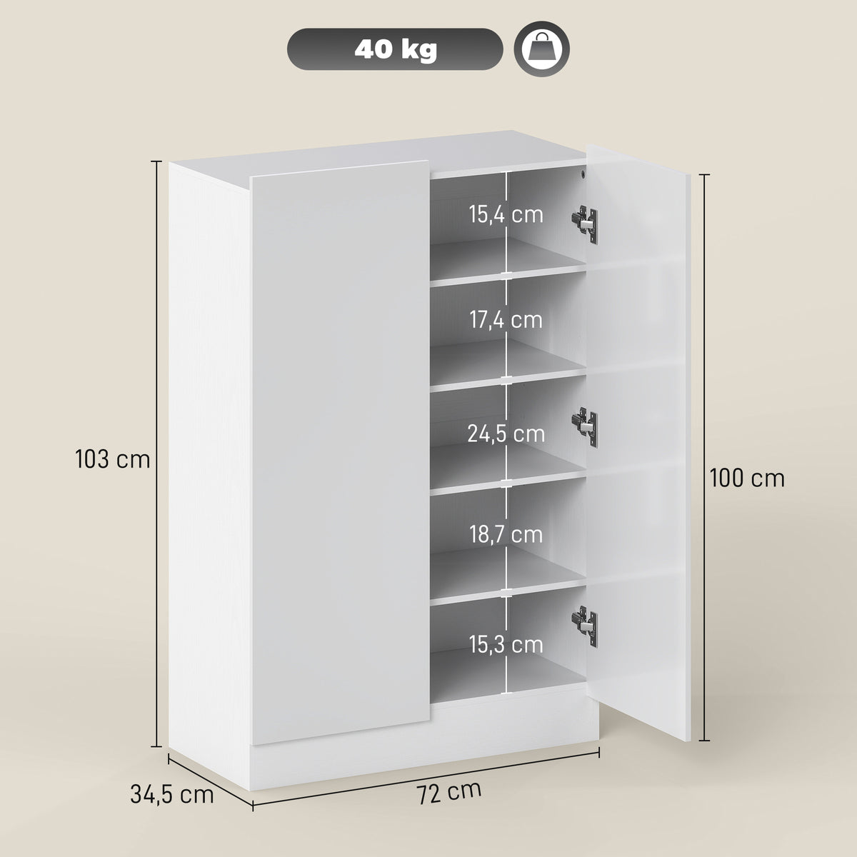 5-stufiger Schuhschrank f¨¹r 20 Paar Schuhe, verstellbare Regale, f¨¹r Eingangsbereich, Flur, Holz, Wei?