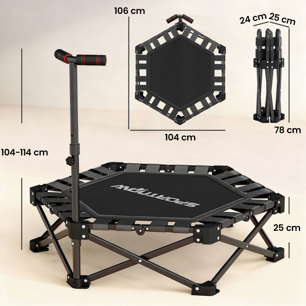 42" Foldable Mini Trampoline, One-Step Fold & Open, Rebounder Trampoline with 3-Level Adjustable Handle for Adults
