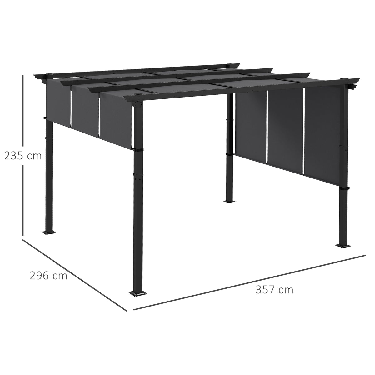 Markise Sonnenschutz. Pergola, wetterbeständig, inkl. Befestigungsmaterial, 3 x 3,5 m, Dunkelgrau