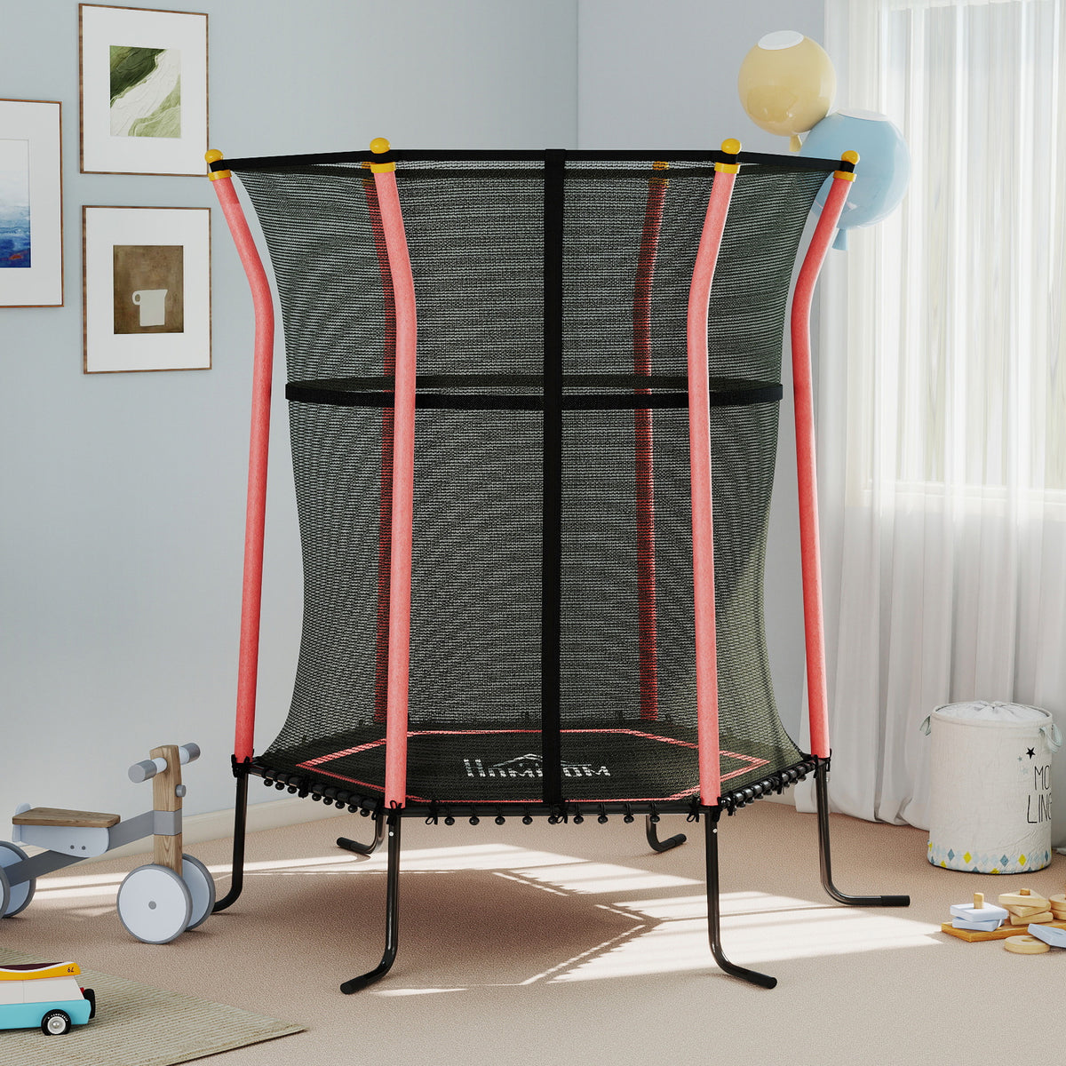 Kids Trampoline Mini Bouncer with Enclosure Safety Net For Ages 3-10 Years - Red
