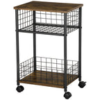 K¨¹chenwagen im Industriedesign 1 Regal 1 Aufbewahrungskorb 4 R?der 40 cm x 30 cm x 62 cm Stahl Schwarz + Braun