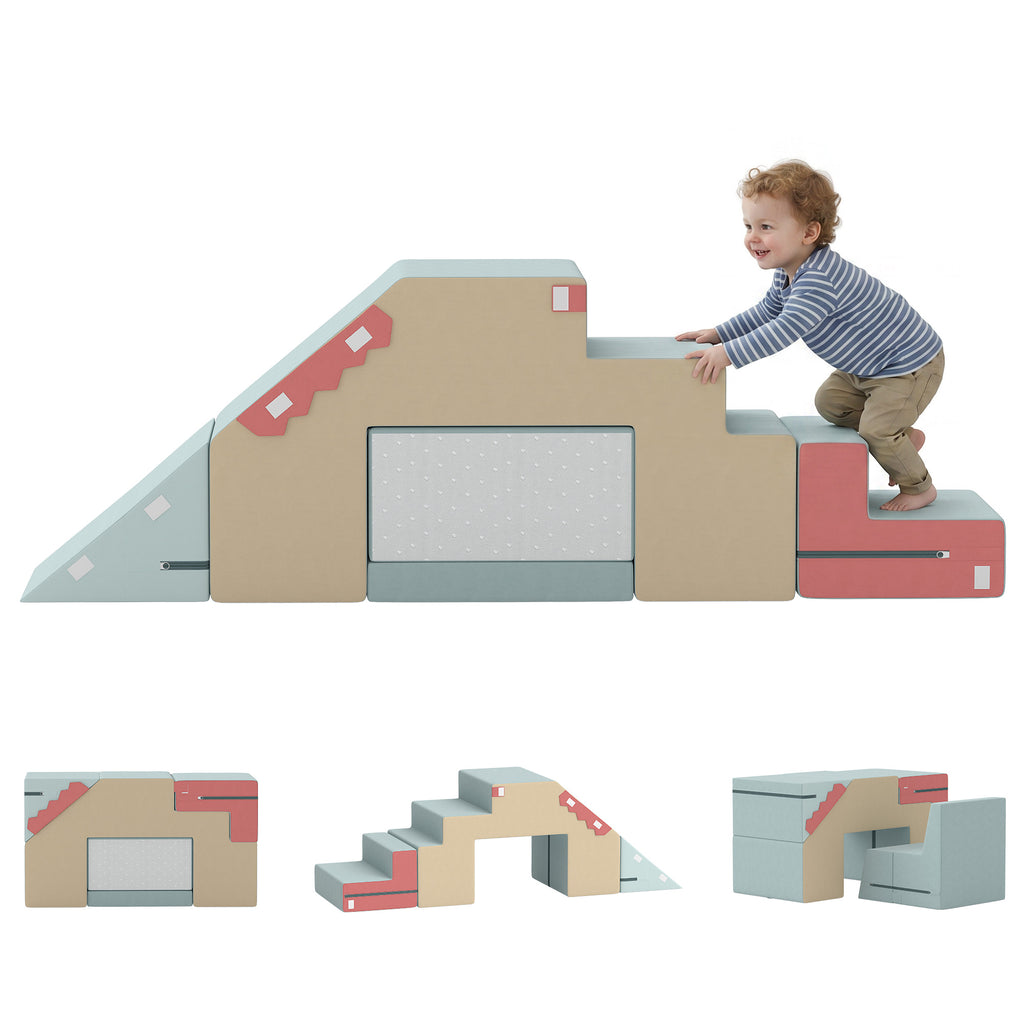 2-teiliges Schaumstoff Bausteine für Kleinkinder mit abnehmbaren Bezügen, Indoor-Kletter- und Krabbelspielset, Blau
