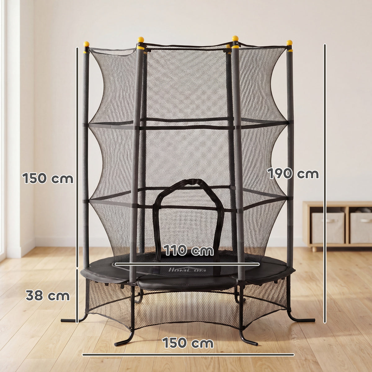 Trampolin f¨¹r Kinder, ?163 cm, mit Sicherheitsnetz, In- und Outdoor, Belastung bis 50 kg, Stahl, Kunststoff, Schwarz