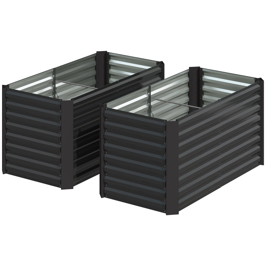 Hochbeet 2er-Set, Pflanzkasten, extra tief, Metall, 120 x 60 x 60 cm Dunkelgrau