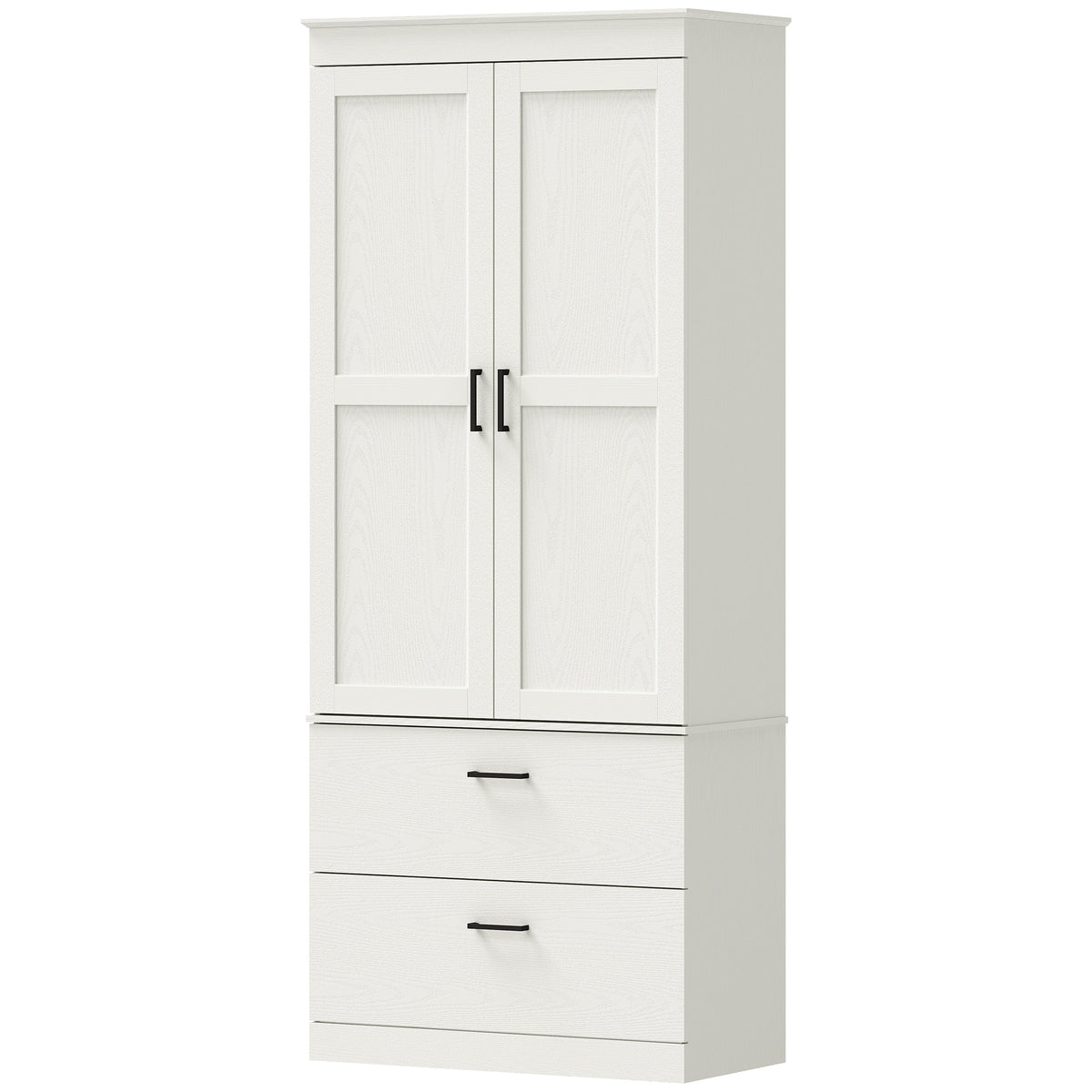 Küchenschrank, Hochschrank 2 Schubladen 75x39x178 cm Cremeweiß