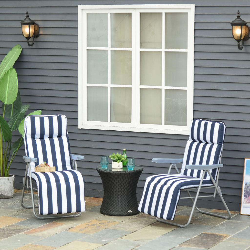 2Pc Folding Sun Loungers Set-Blue/White