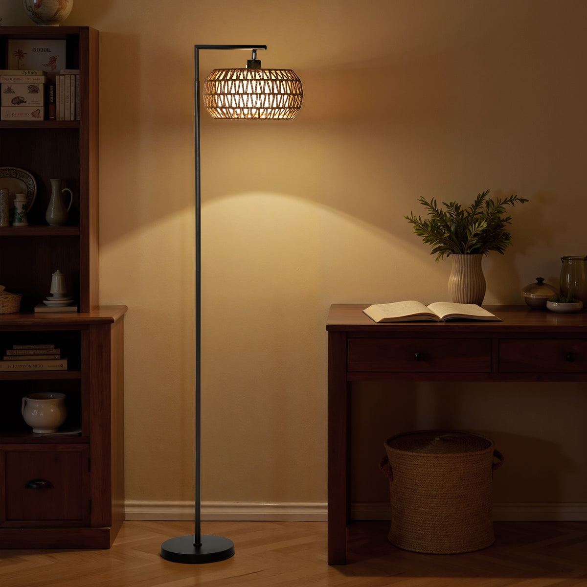 LED Stehlampe mit Doppelschirm, dimmbare Stehleuchte mit 3 Farbtemperaturen für Wohnzimmer, Schlafzimmer, Büro, Schwarz