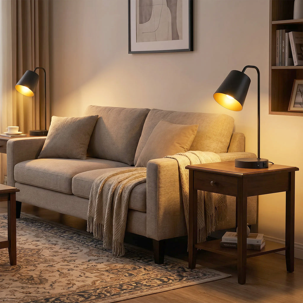 Tischlampen-Set, 2 Stück, Moderne Lampen mit USB-A- und USB-C-Anschluss für Schlafzimmer, Wohnzimmer & Büro, Schwarz
