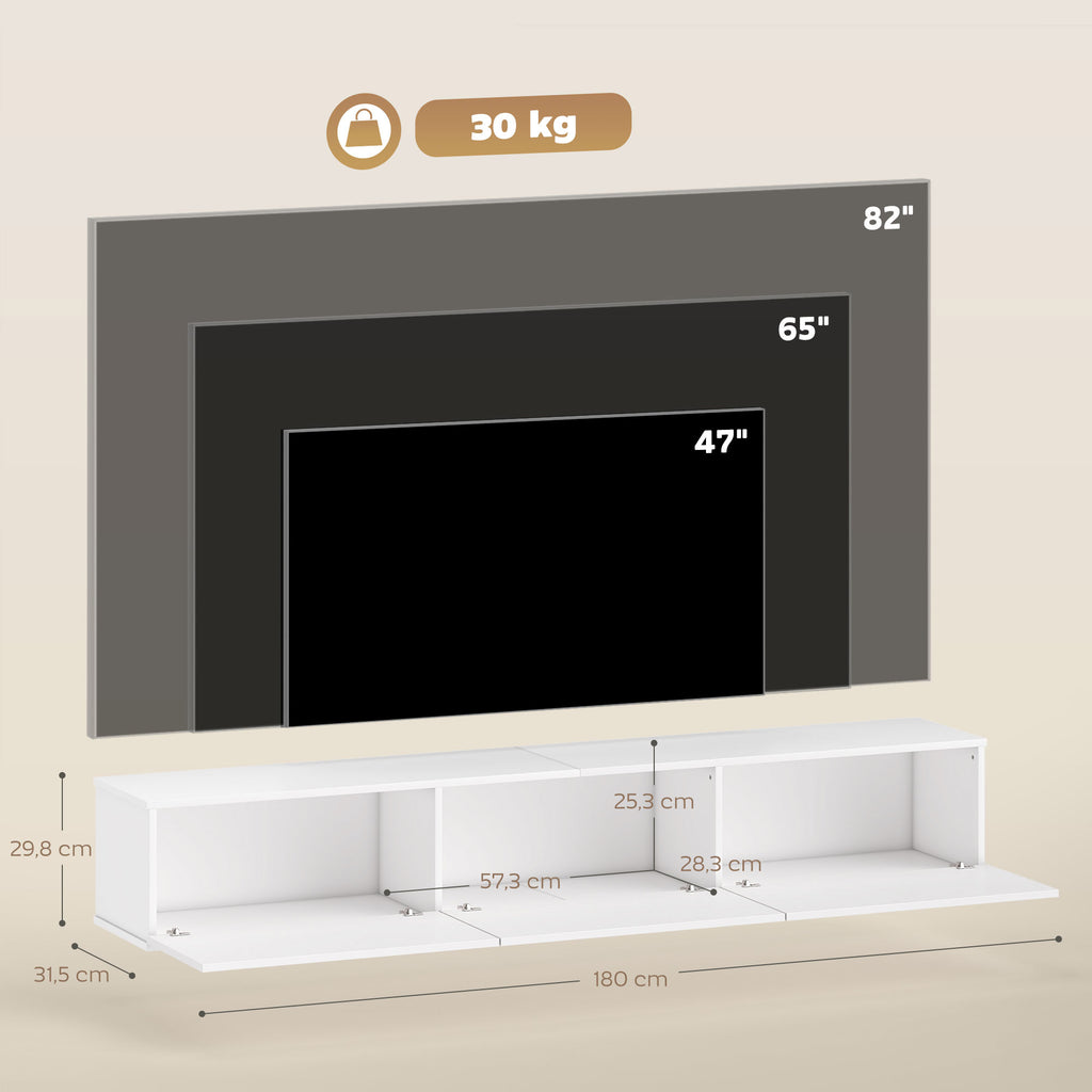 Schwebender TV-Schrank, Wandmontage, 3 Schubladen, viel Stauraum, 180 cm, Wei?
