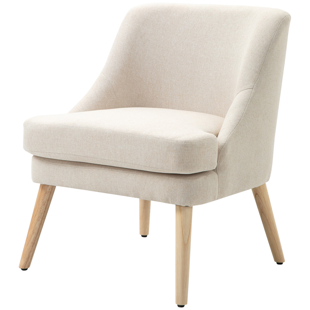 Sessel Wohnzimmer Loungesessel Relaxsessel mit Holzbeine Lesesessel mit Leinenoptik, Polstersessel für Schlafzimmer Cremeweiß
