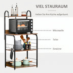 4-Tier Baker's Rack, Microwave Stand with 4 Hooks, Kitchen Storage Unit for Spices, Pots and Pans, Rustic Brown