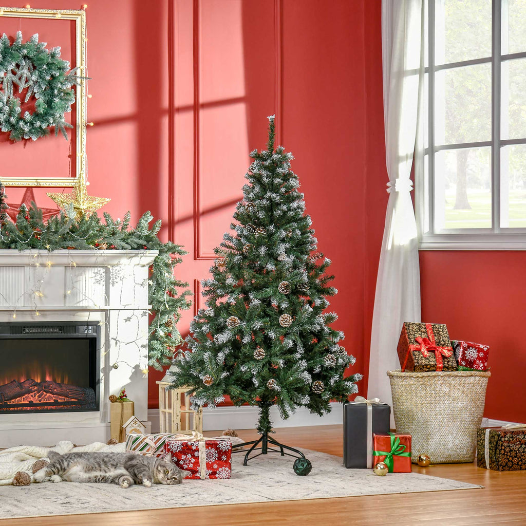  5FT Artificial Christmas Tree with Pine Cones, Holiday Home Xmas Decoration Automatic Open, Green