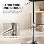 Barhocker 360° Drehbar Barstuhl mit Silber-Stahlgestell, Höhenverstellbar Küchenstuhl mit Fußstütze, Schwarz