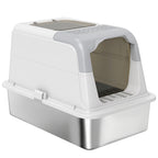 Extra Large Stainless Steel Litter Box, Enclosed Cat Litter Tray with Scoop, Deodorizer Bag, Front-Entry and Top-Exit