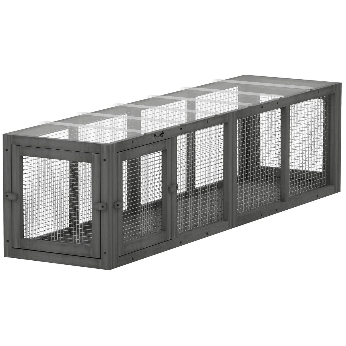 Katzentunnel Katzenspielzeug aus Holz mit 3 Türen, erweiterbar Spieltunnel für Katzen bis 10 kg, 151,5 x 38,5 cm Grau