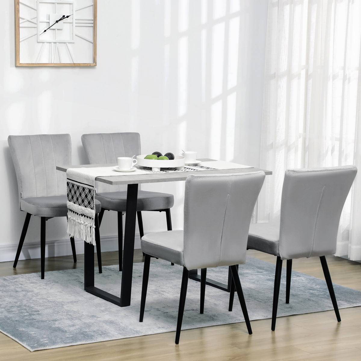 4er-Set Esszimmerstühle, Akzentstühle für Küchen und Esszimmer, Stuhlset, Velours-Optik, Hellgrau+ Schwarz