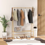 Bambus-Kleiderständer mit Schuhregal und Haken, freistehend, für Eingangsbereich, Schlafzimmer, Naturholz