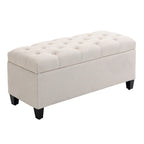 Sitzbank mit Stauraum Polsterbank mit Leinenoptik, Sitztruhe mit Holzbeine, Truhenbank für Wohnzimmer Schlafzimmer Flur 100 x 40 x 44 cm Cremeweiß
